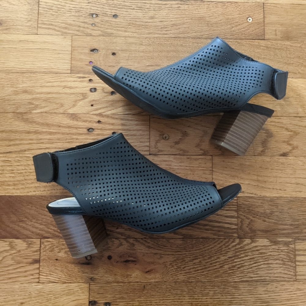 Relativity Perforated Peep-Toe Ankle Booties in Charcoal